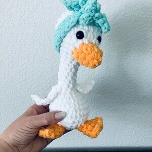 Handmade Crocheted Silly Goose Plushie, Amigurumi Toy, Stuffed Animal